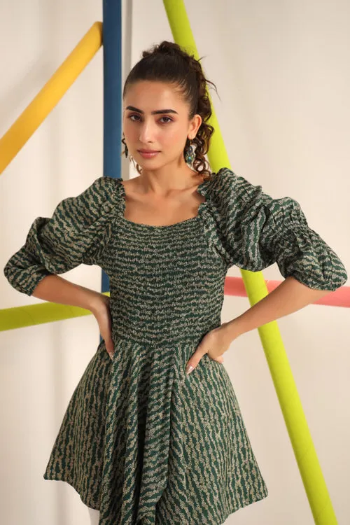 Smocking Green Silk Top