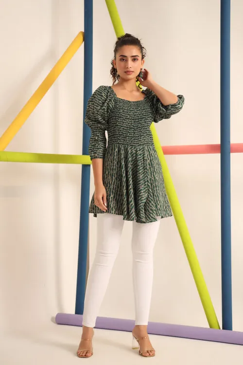 Smocking Green Silk Top