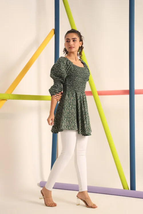 Smocking Green Silk Top