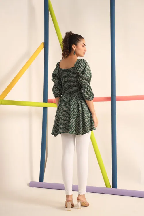 Smocking Green Silk Top