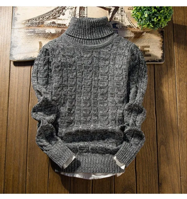 Solid Twist Slim Fit Knitted Casual Turtleneck