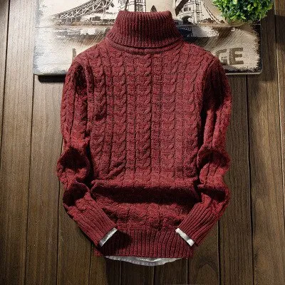 Solid Twist Slim Fit Knitted Casual Turtleneck