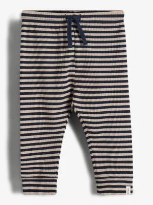 Striped Basic Rib Trousers - Kids - Navy/Beige