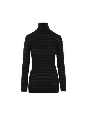 Striped Wool Turtleneck Top