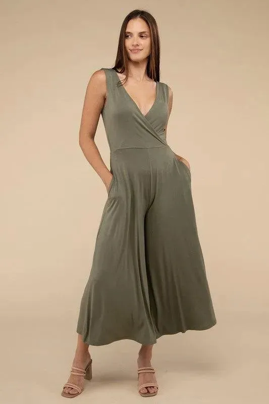 Surplice Neckline Sleeveless Jumpsuit