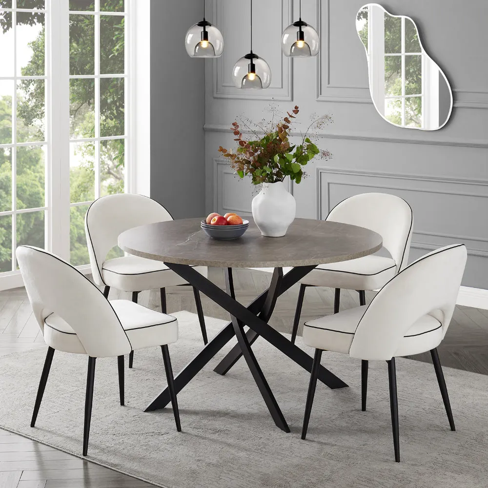 Tiago Velvet Dining Chair Set of 2, Ivory