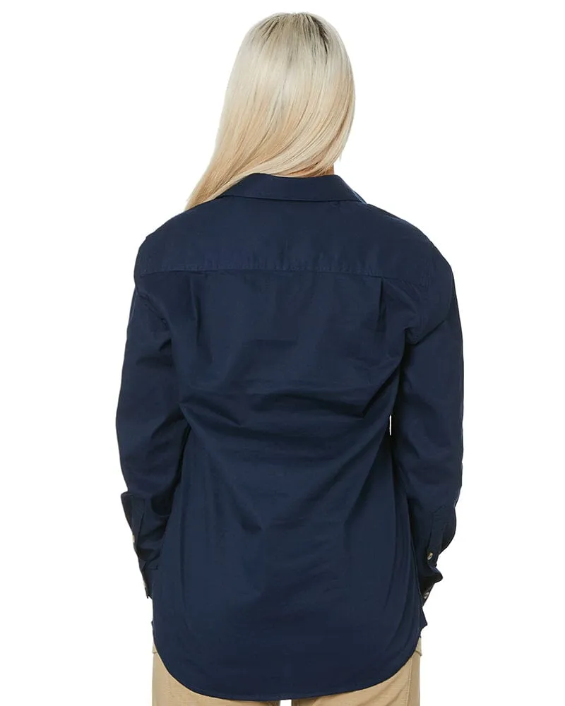 Tradies Womens Closed Front LS Shirt Twin Value Pack - French Navy