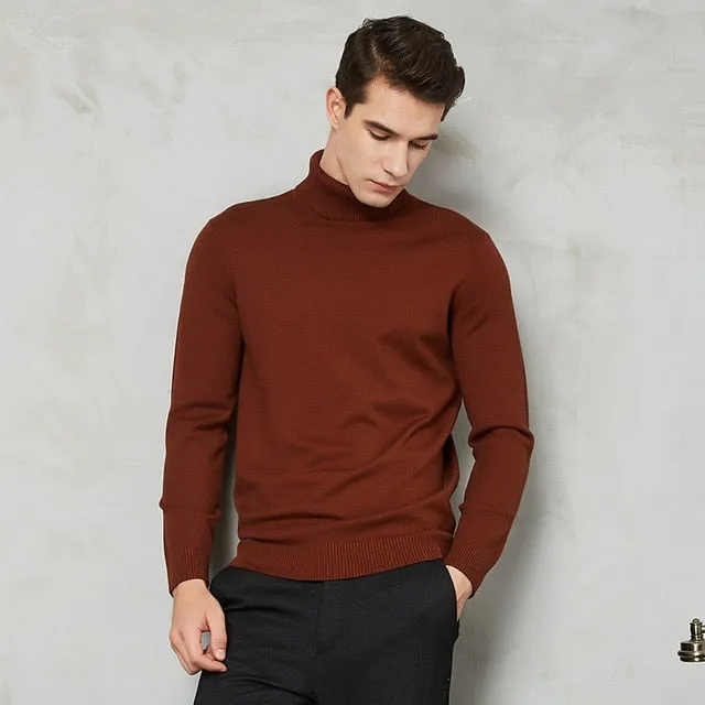 Turtleneck Sweater Men 2021 Autumn Winter New Thick Warm Slim Fit Solid Color Pullover White Sweater Male