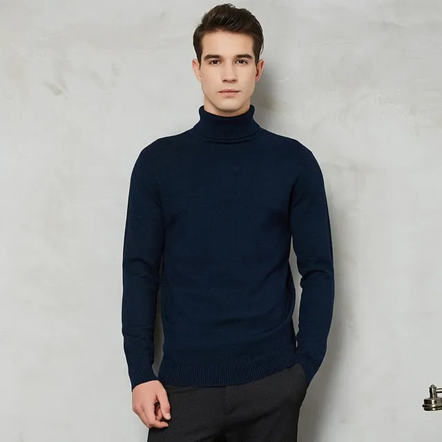 Turtleneck Sweater Men 2021 Autumn Winter New Thick Warm Slim Fit Solid Color Pullover White Sweater Male