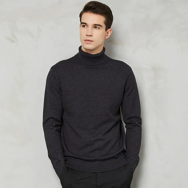 Turtleneck Sweater Men 2021 Autumn Winter New Thick Warm Slim Fit Solid Color Pullover White Sweater Male