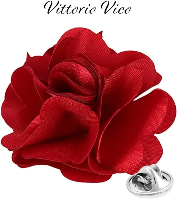 Vittorio Vico Unisex Satin Solid Flower Lapel Pin