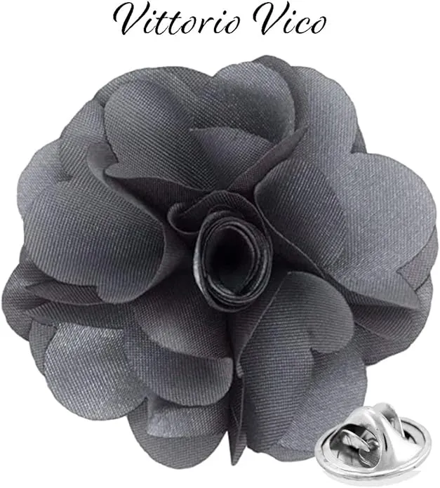 Vittorio Vico Unisex Satin Solid Flower Lapel Pin