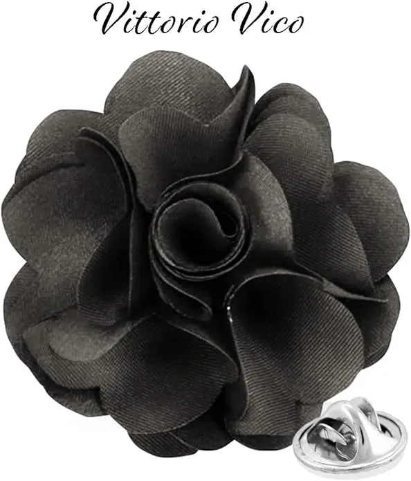 Vittorio Vico Unisex Satin Solid Flower Lapel Pin